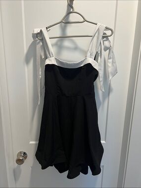 Short Black Dress with White Tie Shoulder Straps